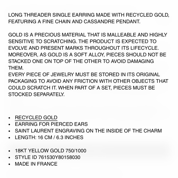 YSL CASSANDRE DROP EARRING - Picture 2 of 5